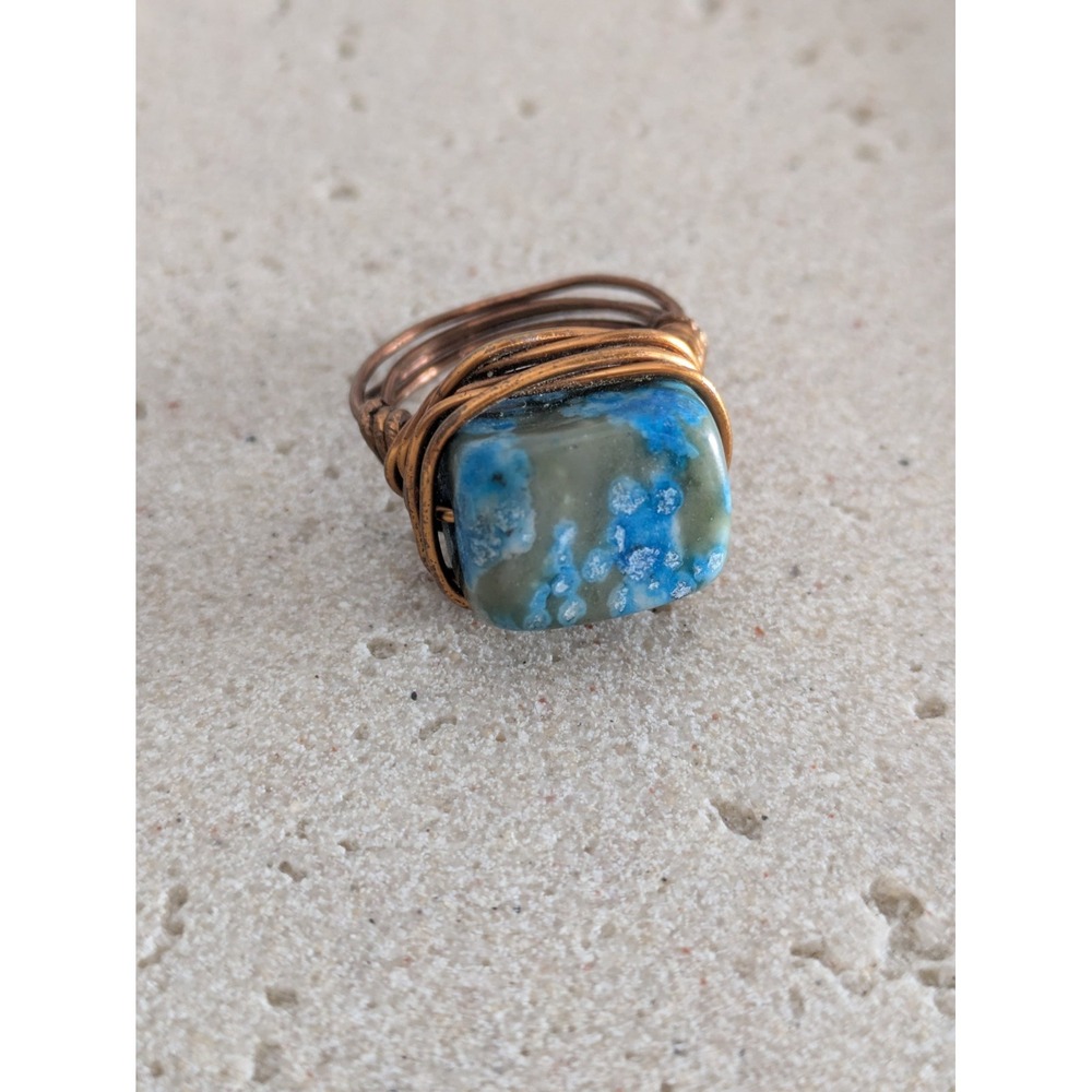 Bohemian Wire Wrapped Ring Size 7 Copper & Dark Teal Earthy Artsy Artisan